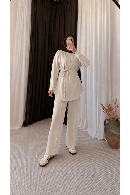 Oysho Suit with Striped Trousers - 8190 - Stone