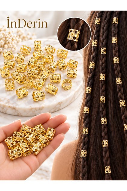 Gold Saç Küpesi 50 Adet – Örgü Saç Boncuğu ve Saç Aksesuarı