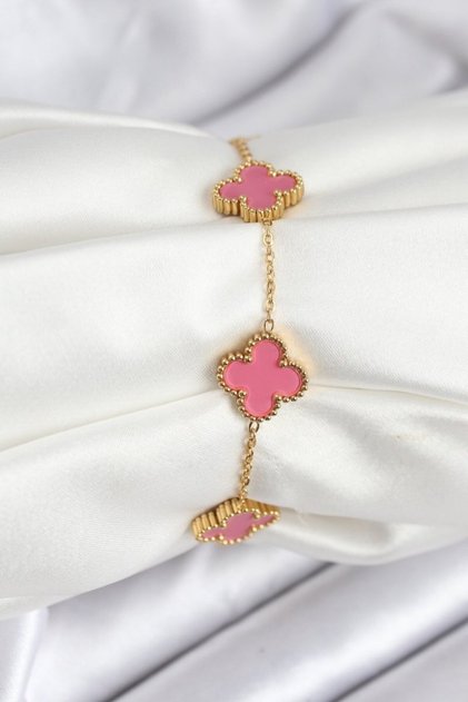316L Steel Gold Chain Pink Clover Color Bracelet
