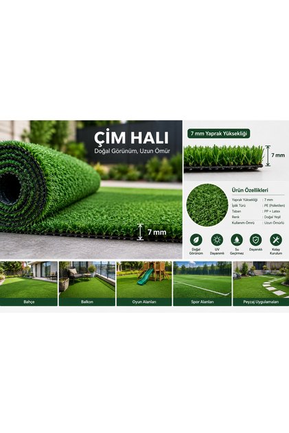 İstenilen Ölçüde 7mm Suni Çim Halı