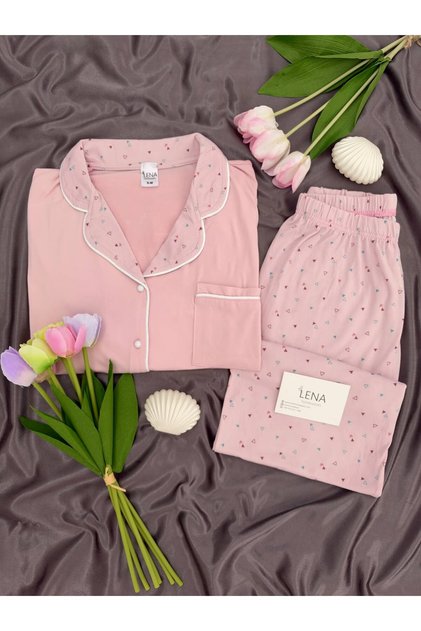 Triangle Patterned Powder Milan Long Sleeve Pajama Set