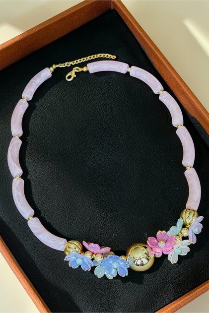 Premium Floral Acrylic Tube Bead Necklace (Vip Series)