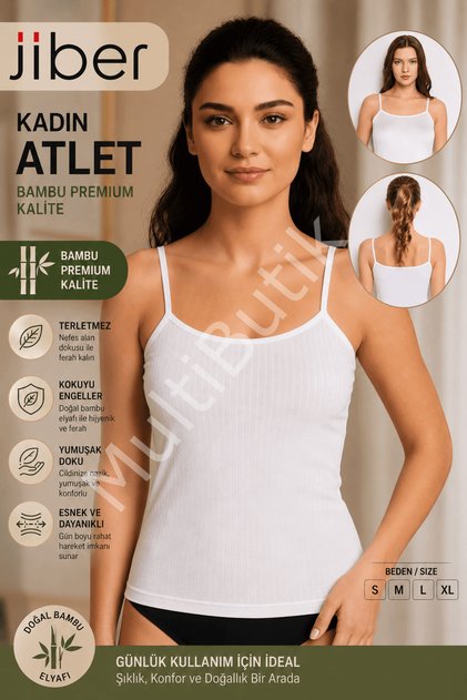 Ji̇ber Rope Strap Bamboo Premium White Women's Undershirt-Xl