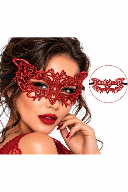 Red Lace Embroidered Baroque Mask – Venetian Ball Mask (5671)