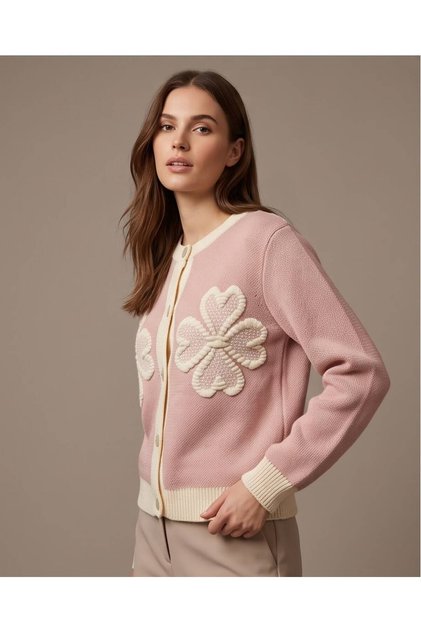 Women's Floral Motif Embossed Embroidery Detailed Buttoned Knitwear Cardigan