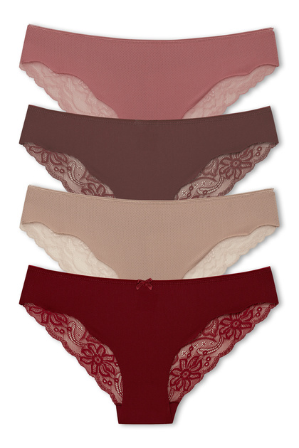 Women's Interlock Laser Cut Lace Back Slip Panties 4-Pack