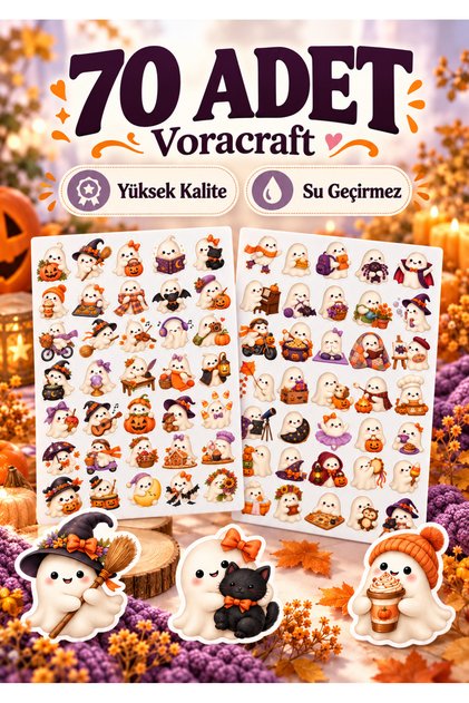 70 Adet Cadılar Bayramı Sticker Seti –Halloween Temalı Ajanda, Defter ve Hediye Paketi Süsleme Etiketi YBS0008
