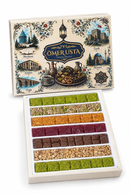 Mixed Luxury Turkish Delight 1 kg Pistachio Hazelnut Chocolate Gift Box