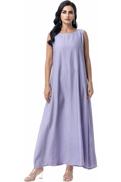 Elegant Sleeveless 1PC Arabian Abaya Dress for Women, Long Round Neck Pullover maxi style muslim dresses for women