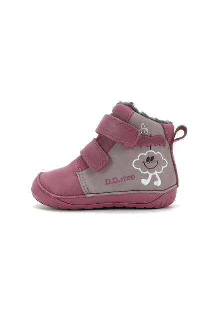 Ghete căptușite pentru fete, tip barefoot, D.D.Step W070-62495C – Piele, Gri-Roz, Talpă flexibilă