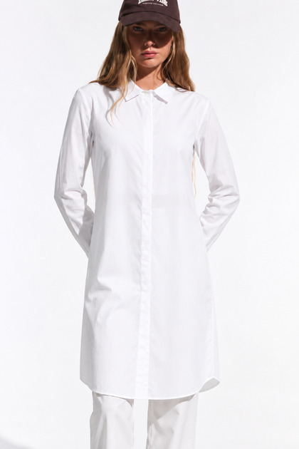 Women's Long Sleeve Tunic Casual Buttoned White Shirt