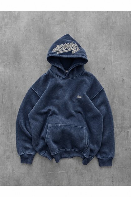 Unisex Hooded Sweatshirt Navy Blue 3 Thread Shardon Printed Oversize Hoodie