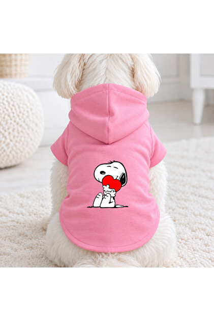 Pink Heart Printed Dog Sweatshirt | Hooded, Fleece Fabric, Winter Dog Clothing