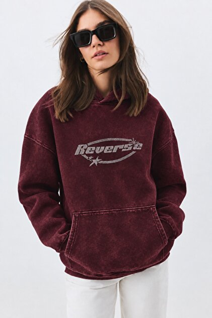 Brown Oversize Hooded Sweatshirt Cotton Printed Unisex