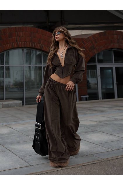 Women's Corset Cut Zippered Velvet Two-Piece Tracksuit Set (New Season)
