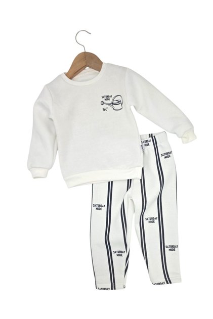 Boys' Striped 1-2-3-4 Years Old Winter 3 Threaded Ribbed 2-Piece Top and Bottom Tracksuit Set