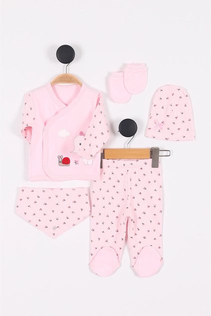 Baby Girl Elephant Embroidered Corduroy Floral Printed 5 Piece 100% Cotton Hospital Discharge Bodysuit Set