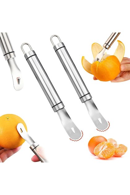 Stainless Steel Citrus Peeler Set,2 Pcs,Long Handle Orange Peeler with Triangular Blade and Zigzag Shovel