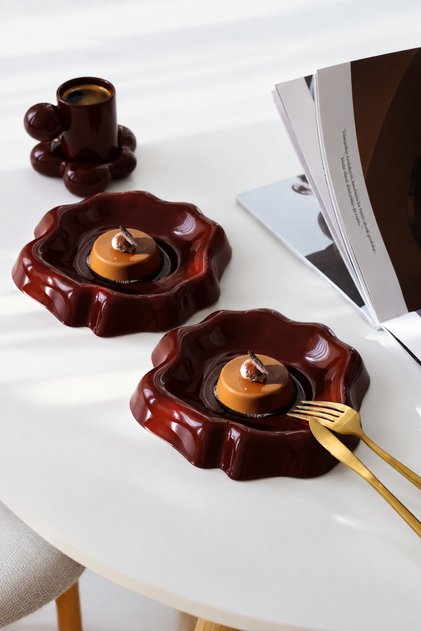 Red Brown 17 cm 2-Piece Ceramic Plate Set / Appetizer Plate / Decorative Plate