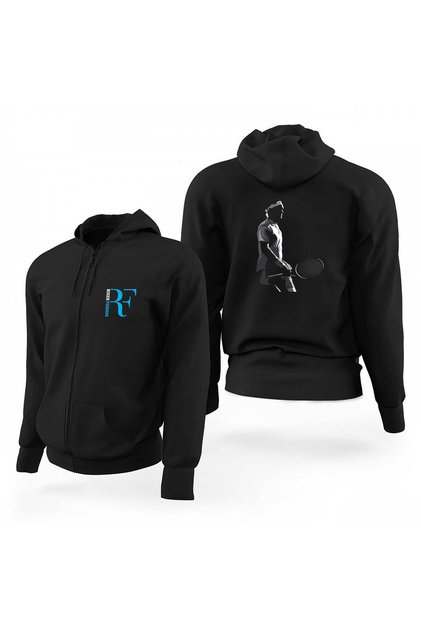 Hanorac cu glugă, ediție limitată, cu fermoar, negru Silhouette Roger Federer