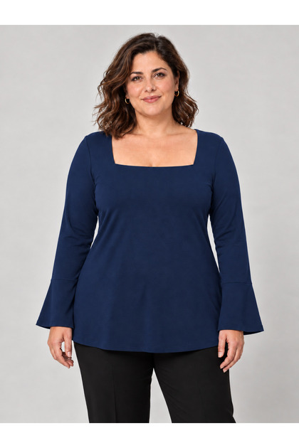 Plus Size Square Neck Flounce Sleeve Blouse