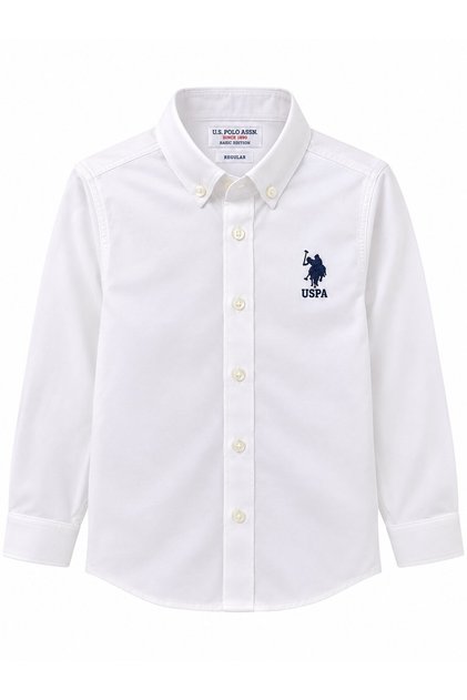Logo Nakışlı Erkek Çocuk Uzun Kollu Oxford Gömlek 3-14 Yaş BEYAZ