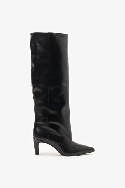 Electra Black Leather Women's Heeled Boots