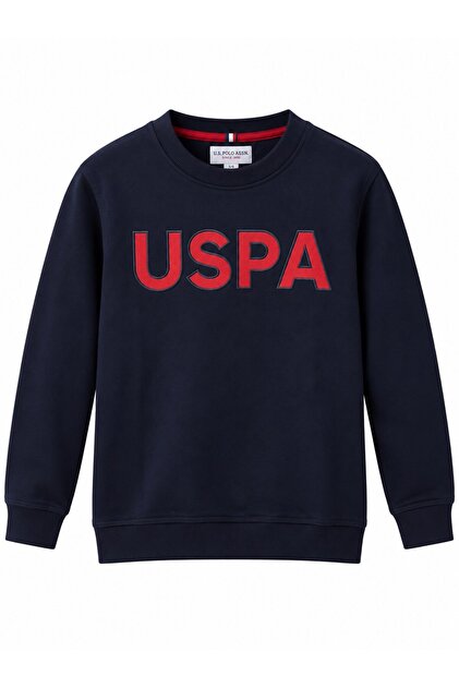 Boy's Crew Neck Sweatshirt with Front Print Dark Blue
