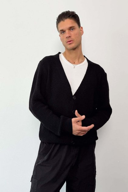 Men's V-Neck Buttoned Knitwear Cardigan Black - 26505
