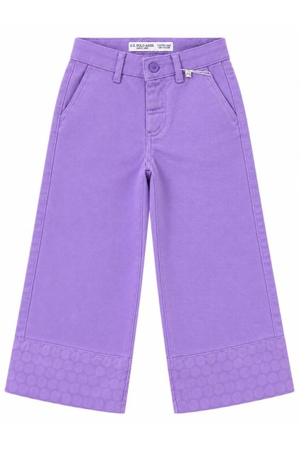 U.S. Polo Assn Girls' Wide Leg Jeans with Patterned Cuffs Purple