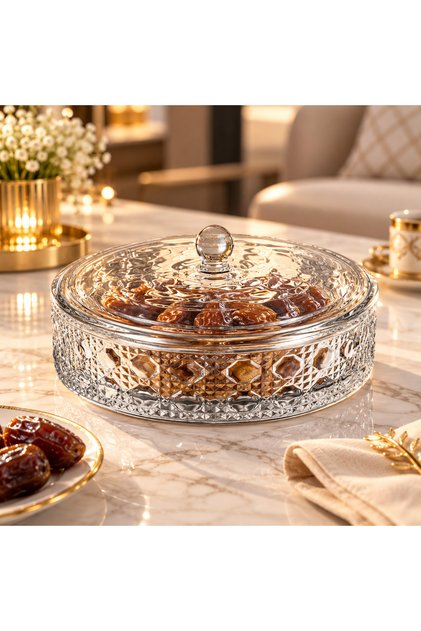 Glass Ramekin Dish with Lid for Serving Dates, Desserts, Chocolate, Nuts, Multi-Use, Elegant Design, 25X10 cm