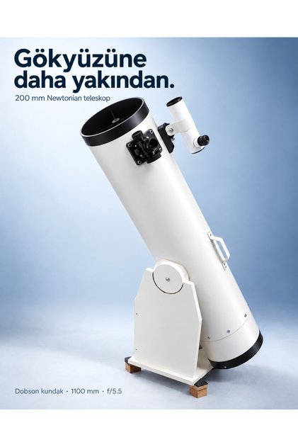 Space 1 - 200 mm Aynalı Newtonian Teleskop – Dobson Kundaklı, 8x50 Buluculu, Ay ve Gezegen Gözlemi