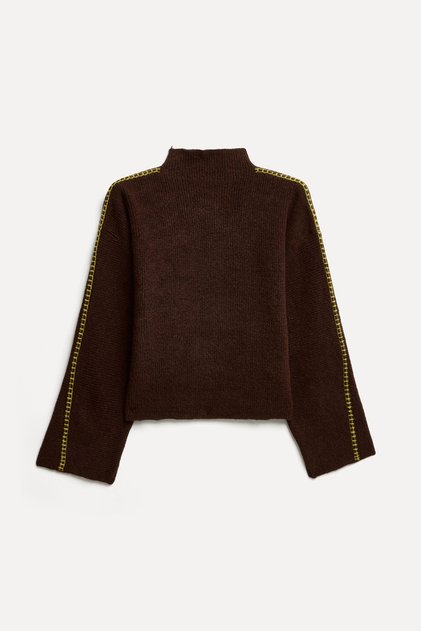 Women's Brown Oversize High-Neck Sweater