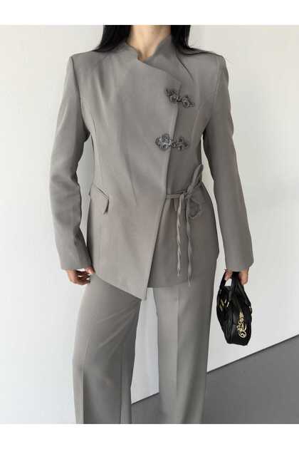 Women's Chinese Collar Authentic Button-Detail Jacket and Pants Set