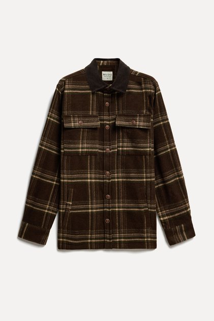 Men's Brown Plaid Shirt Jacket