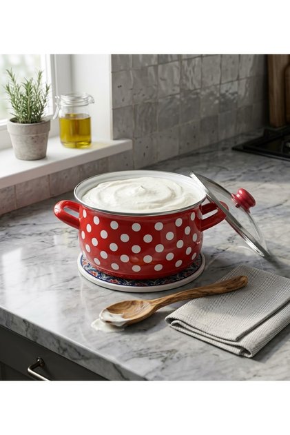 24 cm 5 Liter Red Polka Dot Enamel Pot