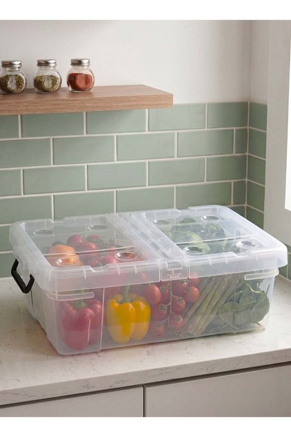 25L Clear Plastic Storage Box with Lid & Handles, Stackable Organizer for Kitchen, Clothes & Toys
