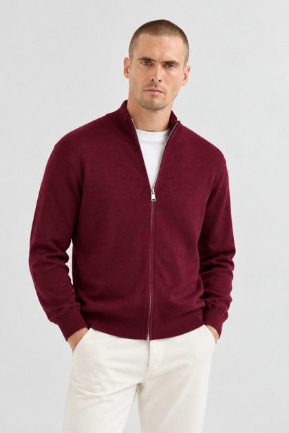 Men'S, Stand-Up Collar, Zipper, Flexible Structure, Fitted Look Sweater, Cardigan Pltk14
