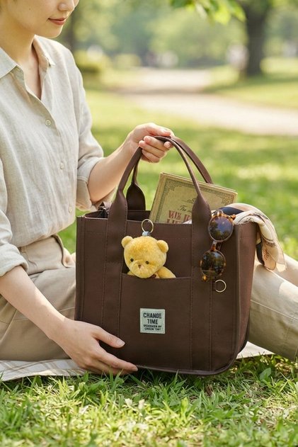 Brown Plush Teddy Bear Daily Women's Bag with Hand and Shoulder Strap