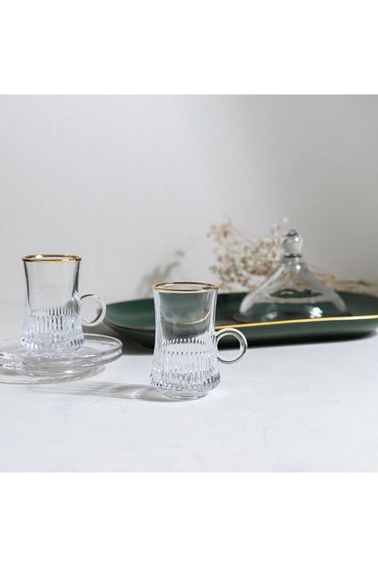 Tea Cup Set + 6 Saucers Gold Line