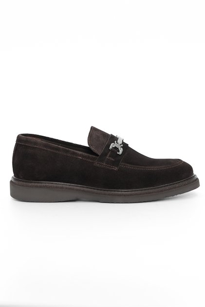 Genuine Suede Leather Buckle Brown Men's Loafer Shoes - E2969