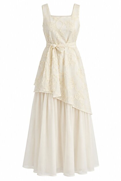 Natural Embroidery Detailed Belted Dress - 2Y39812