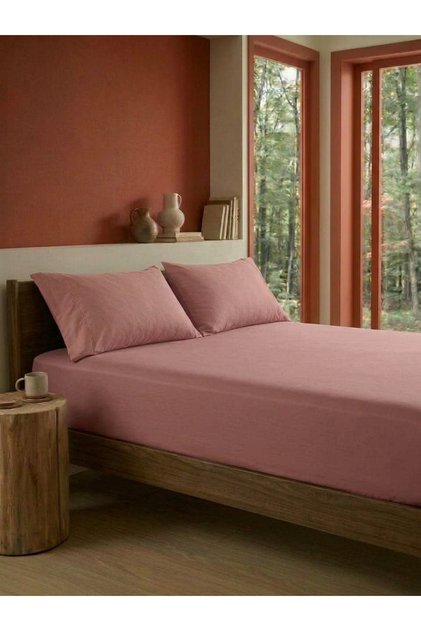Satin Double Fitted Sheet Set (160X200+30 cm) - Pink