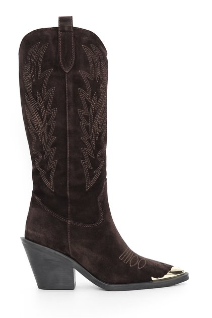 Genuine Suede Leather 8 cm Heeled Brown Cowboy/Western Boots - Zb343