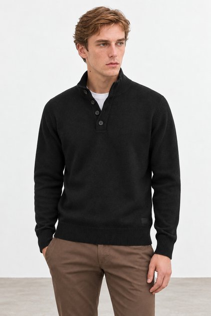 Stand Collar Buttoned Long Sleeve Men's Knit Sweater | Mew5111432-1