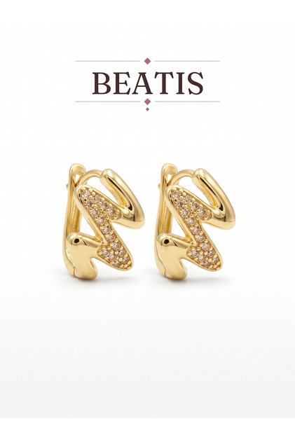 Women's Earrings Bijouterie Stone Detailed Geometric Hoop Gold Color