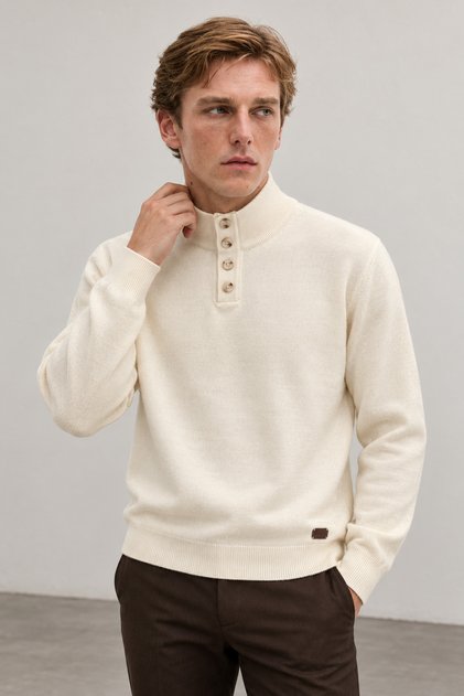 Stand Collar Buttoned Long Sleeve Men's Knit Sweater | Mew5111432-1