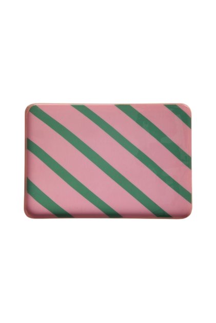 Metal Çizgili Tepsi - Pembe ve Yeşil