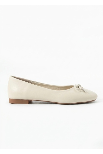 Joy Beige Genuine Leather Bowknot Ballerinas