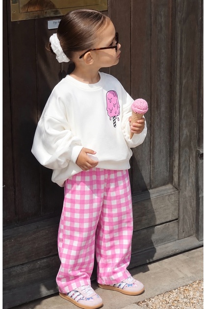 Girl's Bottom Gabardine Trousers Set with Back Print Detail